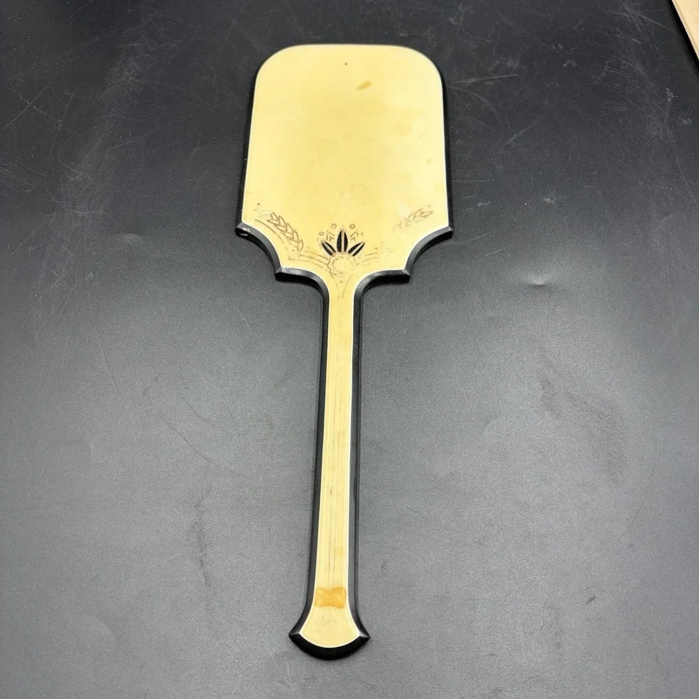 Vintage Art Deco Celluloid Or French Ivory Hand-Held Vanity Mirror Long Handle